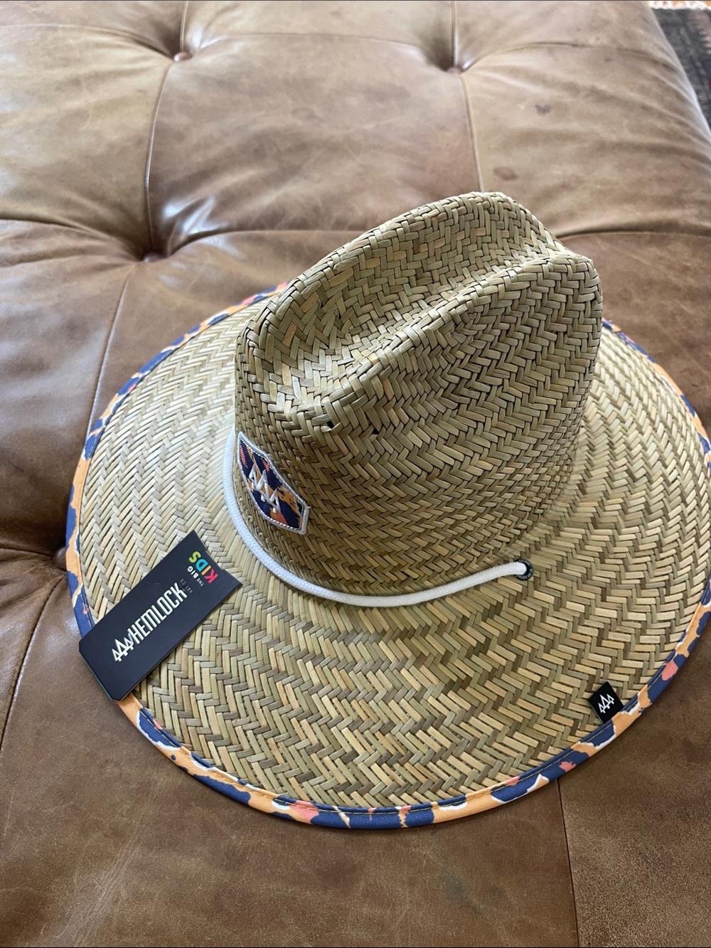HEMLOCK kids lifeguard sun hat with patterned trim - tan & navy